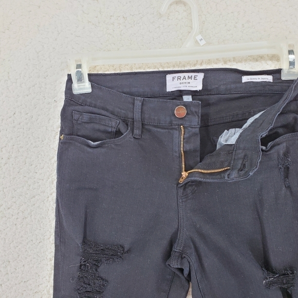 Frame Denim Skinny Jeans Womens 28 (27x28.5) Black Distressed Ankle Grunge - Picture 11 of 15